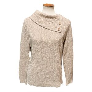 Button Collar Oatmeal Knit Sweater by Liz Claiborne Size M
